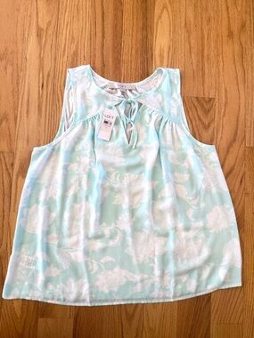 LOFT Mint Green Floral Tie-Front Sleeveless Tank NWT